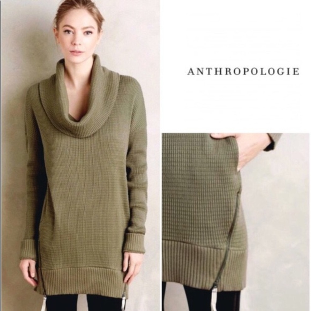 Pure + Good Waffle Knit Cowl Neck Zipper Tunic